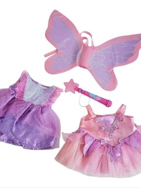 Build A Bear Purple Pink Fairy Pixie Glitter Light Up Dress Wings Wand & Bonus